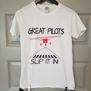 3/$15 great pilot aviation white cotton graphic tee